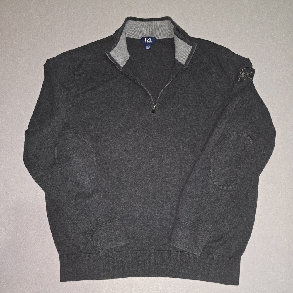 Cutter & Buck Pullover Mens XL Gray WM Phoenix Open Quarter Zip Elbow Patches